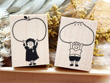 Sachi Hanko Original Wooden Rubber Stamp / Apple and Girl