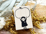 Sachi Hanko Original Wooden Rubber Stamp / Apple and Girl