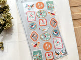 Retro Modern Sheet of Sticker - Birds and Fruits