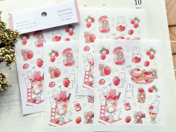 Strawberry Bunny Sheet of Masking Stickers