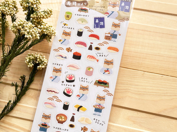 Clear Sheet of Stickers / Shiba Dog's Sushi Days