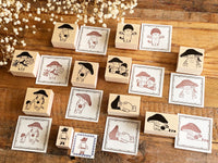 Kinoko Neko Japanese Wooden Rubber Stamp - Sharing